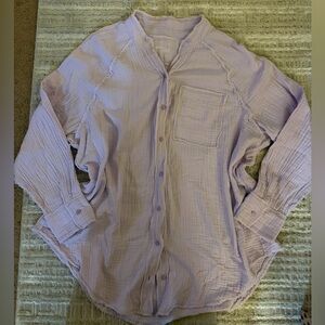Aerie Pool to Party Oversized Soft Gauze Textured Button Down Lavender Top